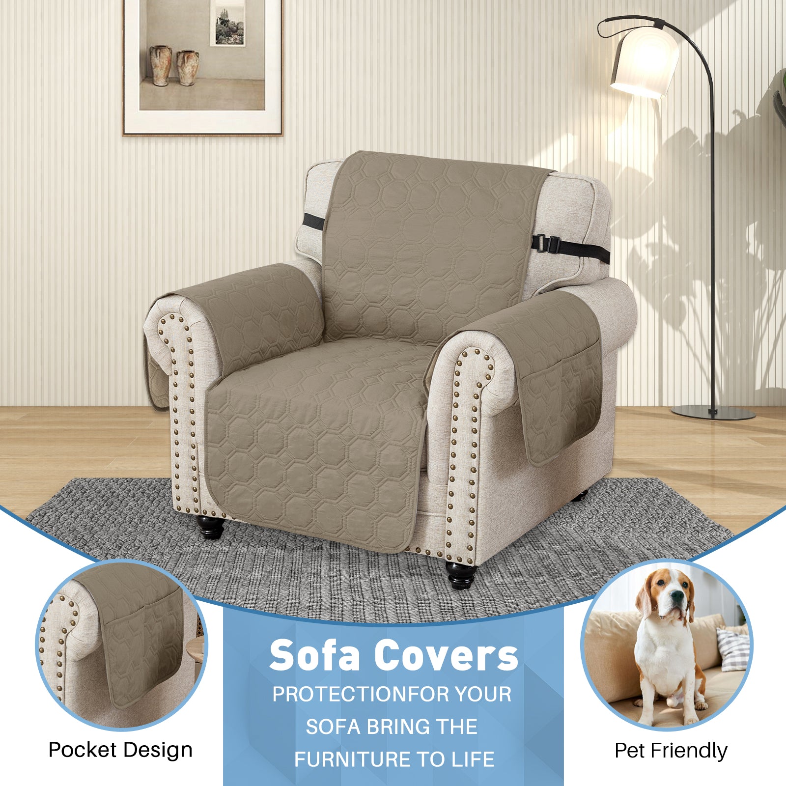 YSTYLE imperméable 1 Seater canapé couverture with accoudoirs antidérapant