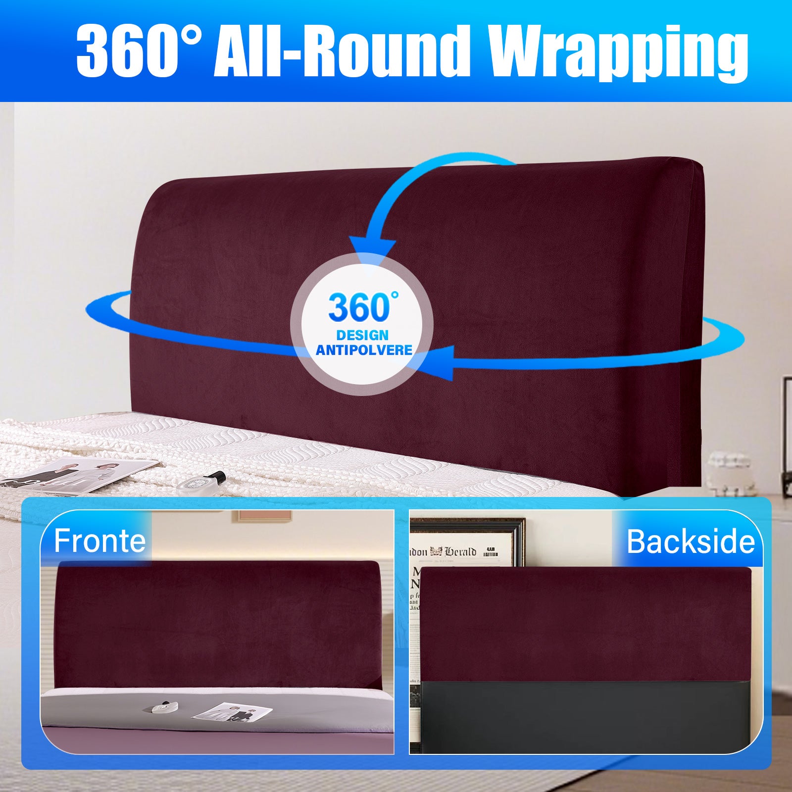 Ystyle 180cm Velvet Headboard Cover, Elastic Slipcover for Bed Headboard, Solid Color Washable Headboard Protector for Single/Double Beds