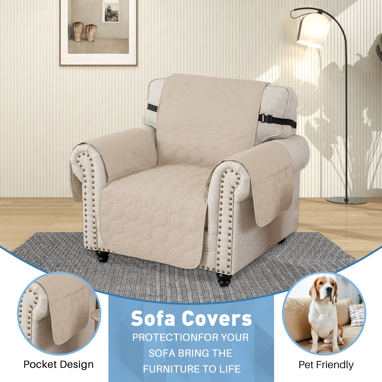 YSTYLE imperméable 1 Seater canapé couverture with accoudoirs antidérapant