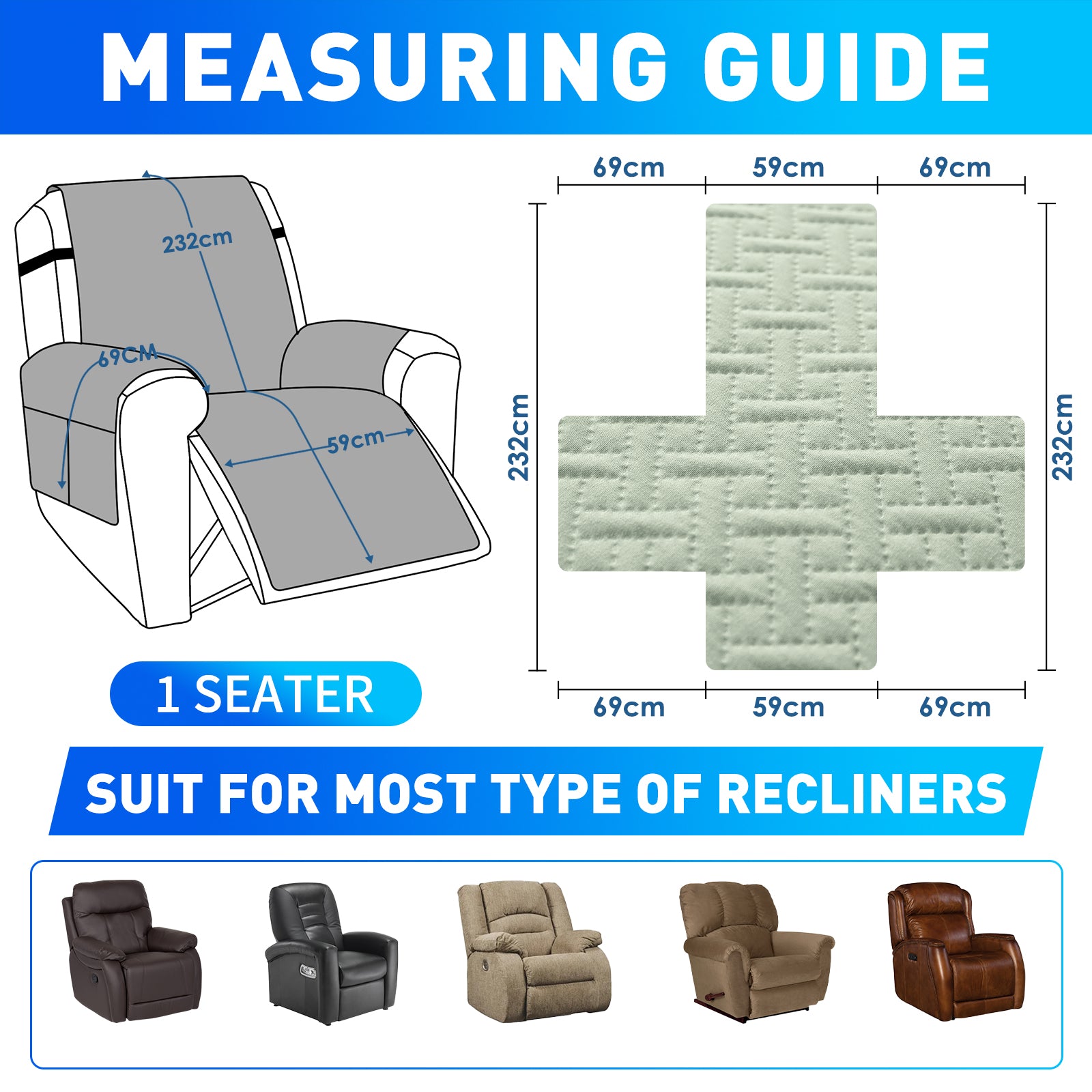 imperméable Armchair couverture with antidérapant Back and Side Pockets