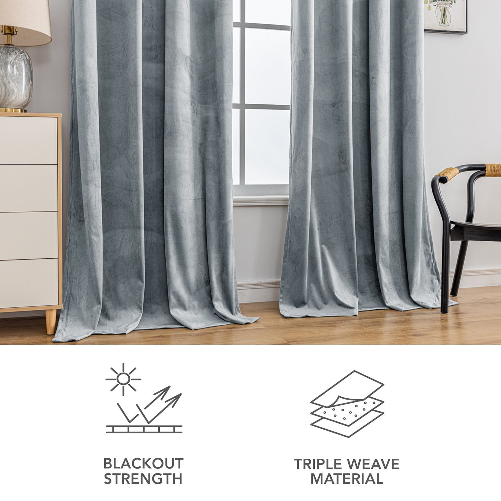 YSTYLE 2 Pieces Velvet Blackout Curtains Thermal Insulated-YSTYLE