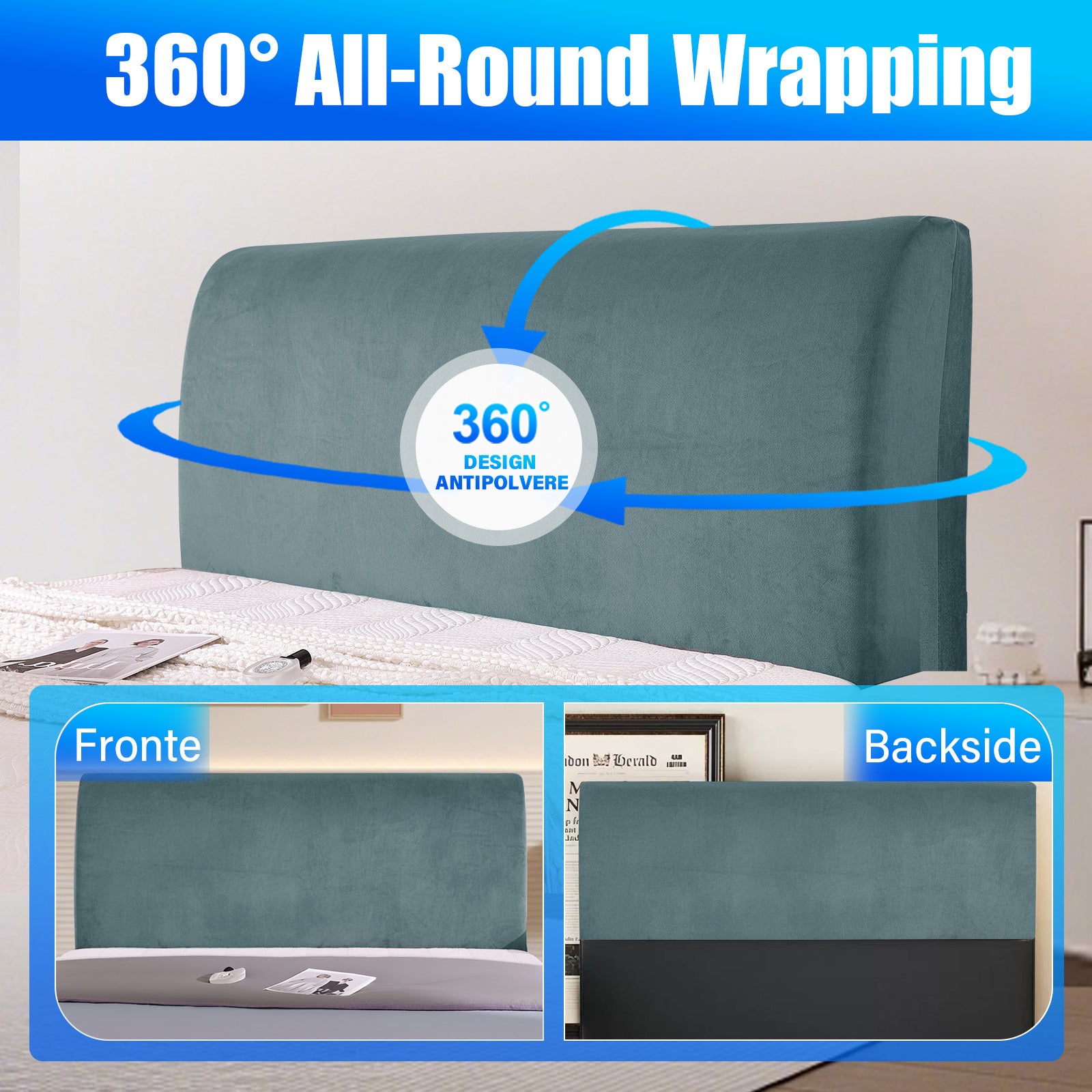 Ystyle 180cm Velvet Headboard Cover, Elastic Slipcover for Bed Headboard, Solid Color Washable Headboard Protector for Single/Double Beds