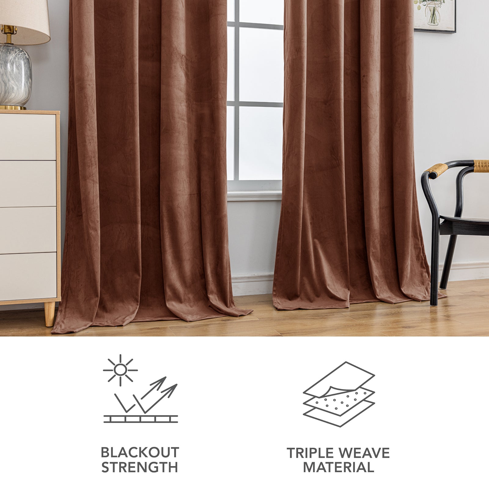 YSTYLE 2 Pieces Velvet Blackout Curtains Thermal Insulated-YSTYLE