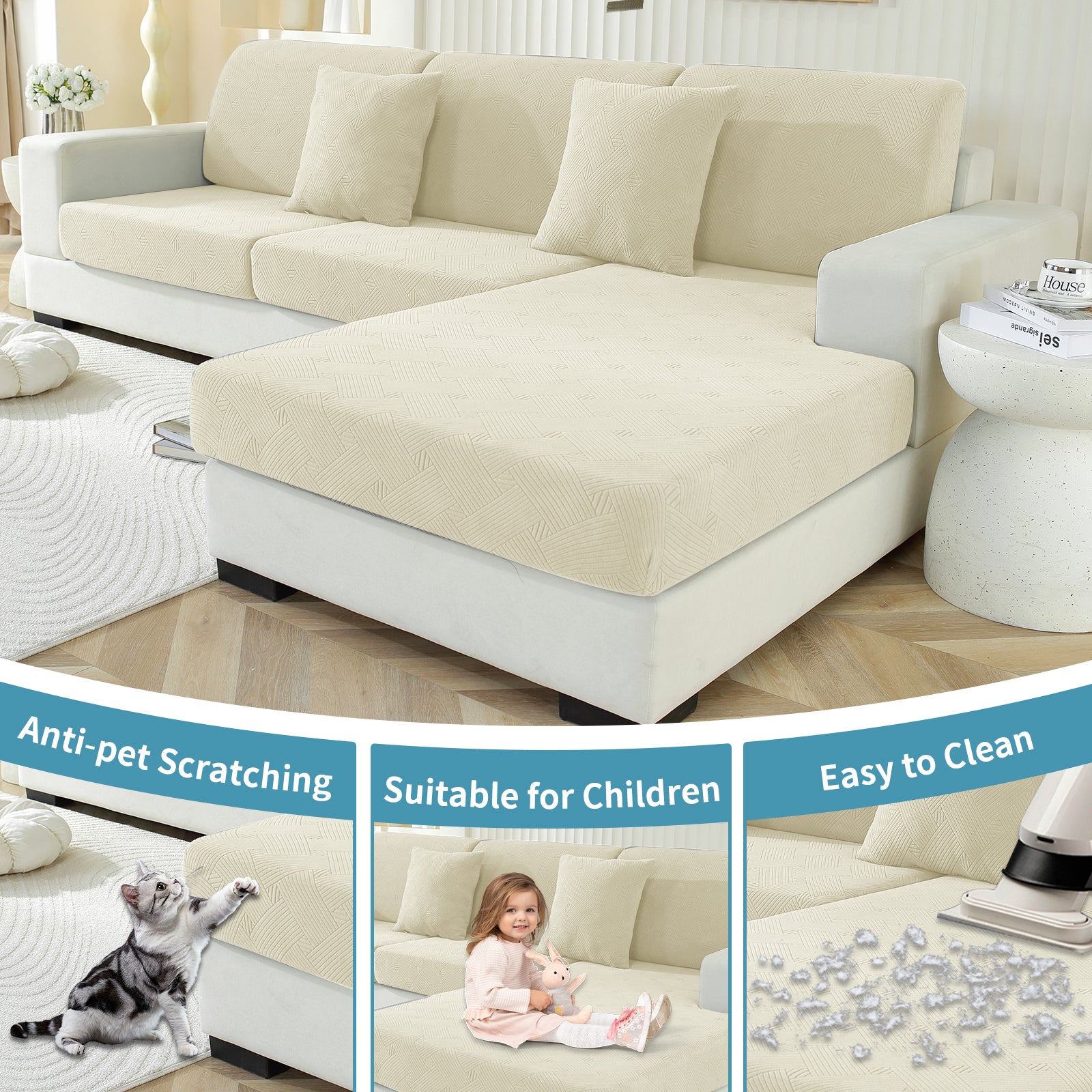 YSTYLE Sofá 1 Pieza Manta para Asiento – Ajuste Elástico, Antideslizante, Patrón Geométrico, Uso Universal, Protección Total - Patrón Entrelazado