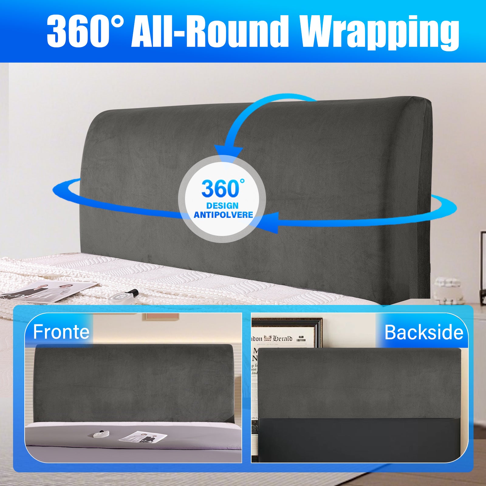 Ystyle 180cm Velvet Headboard Cover, Elastic Slipcover for Bed Headboard, Solid Color Washable Headboard Protector for Single/Double Beds