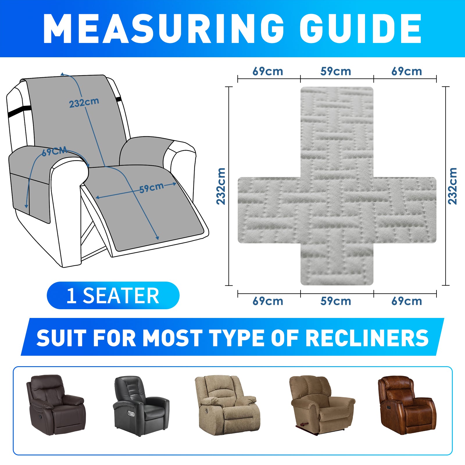 imperméable Armchair couverture with antidérapant Back and Side Pockets