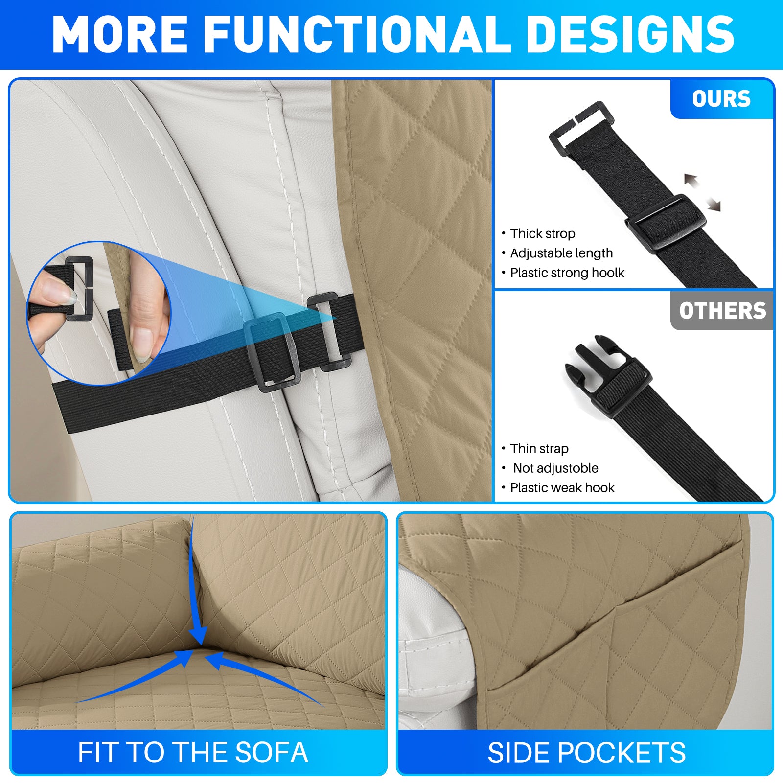 Waterproof 1 Seater Armchair Cover with Non-Slip Backing and Pockets