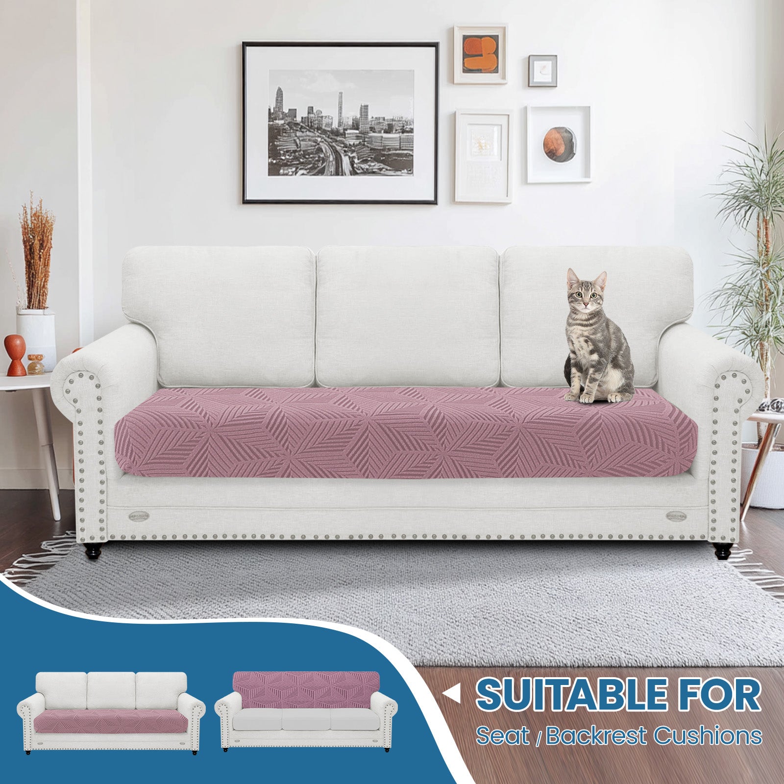 Ystyle 3 Seater Elastic Sofa Cushion Covers, Separate Sofa Seat Cushion Slipcovers, Universal Stretch Sofa Seat Protectors