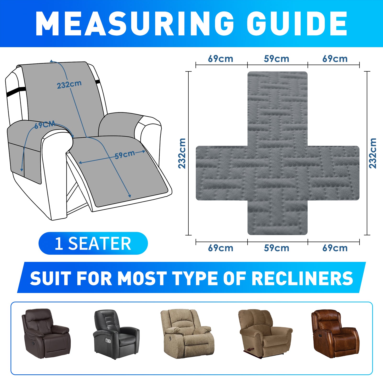 imperméable Armchair couverture with antidérapant Back and Side Pockets