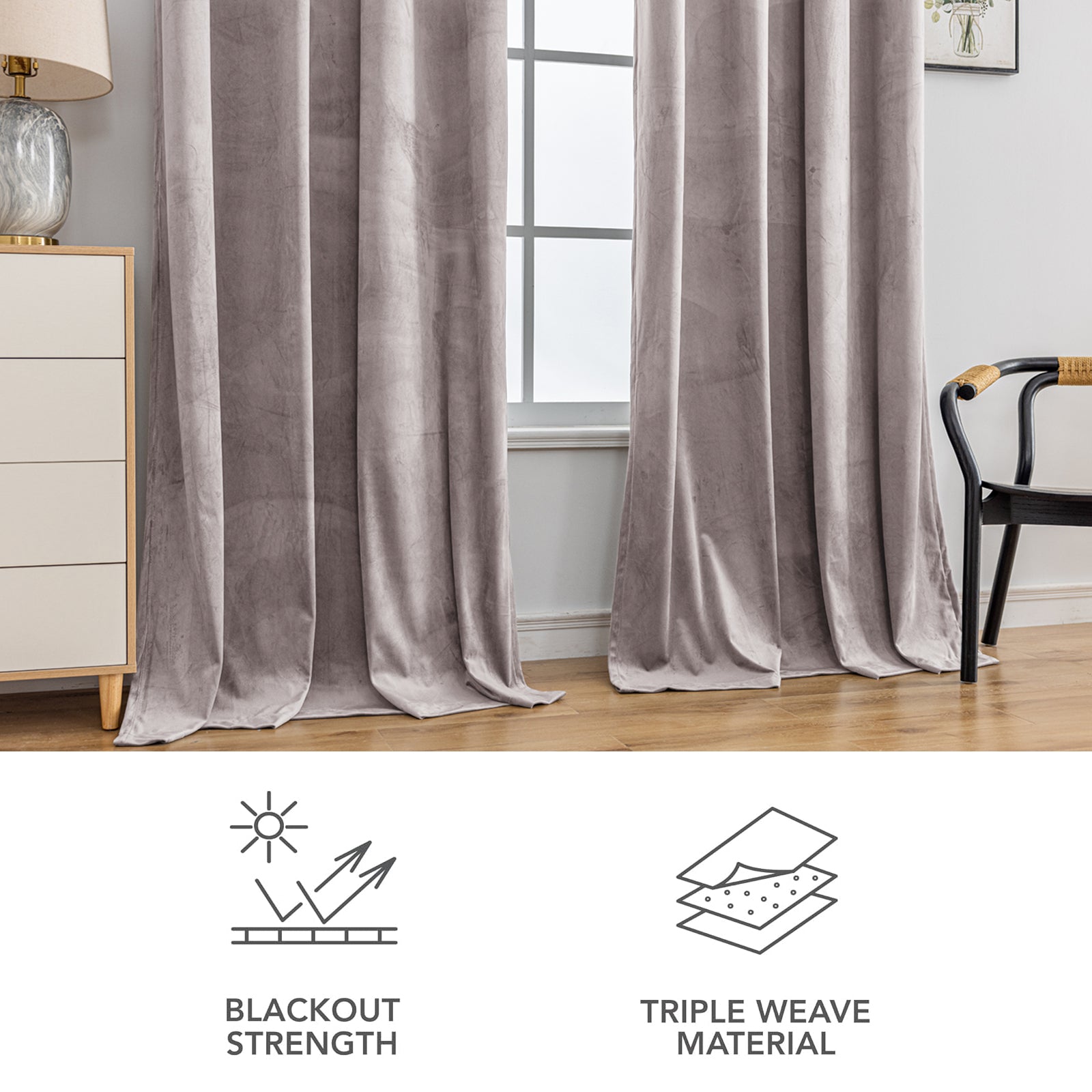 YSTYLE 2 Pieces Velvet Blackout Curtains Thermal Insulated-YSTYLE