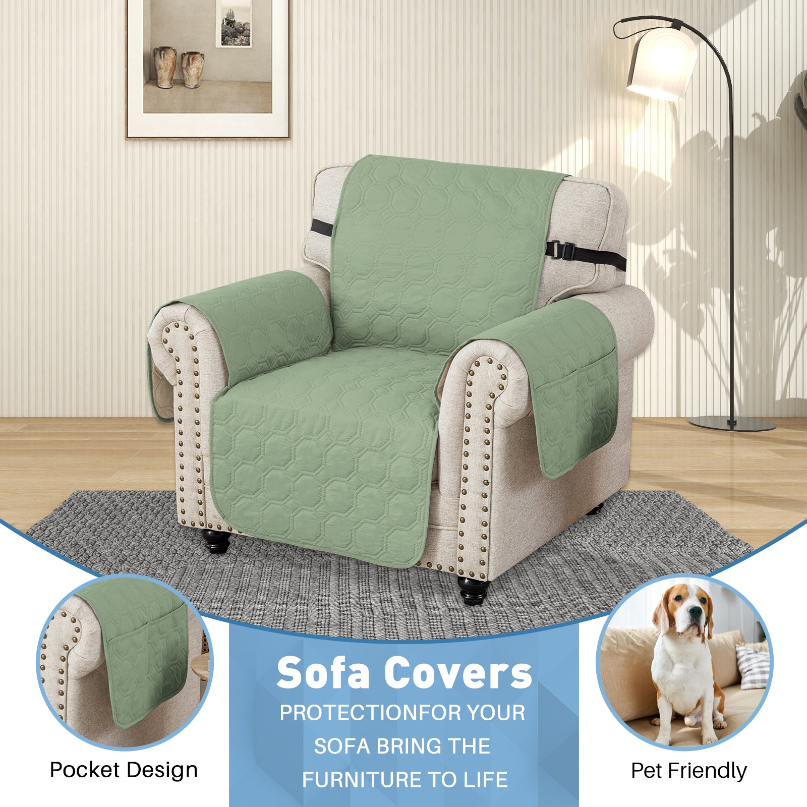 YSTYLE imperméable 1 Seater canapé couverture with accoudoirs antidérapant