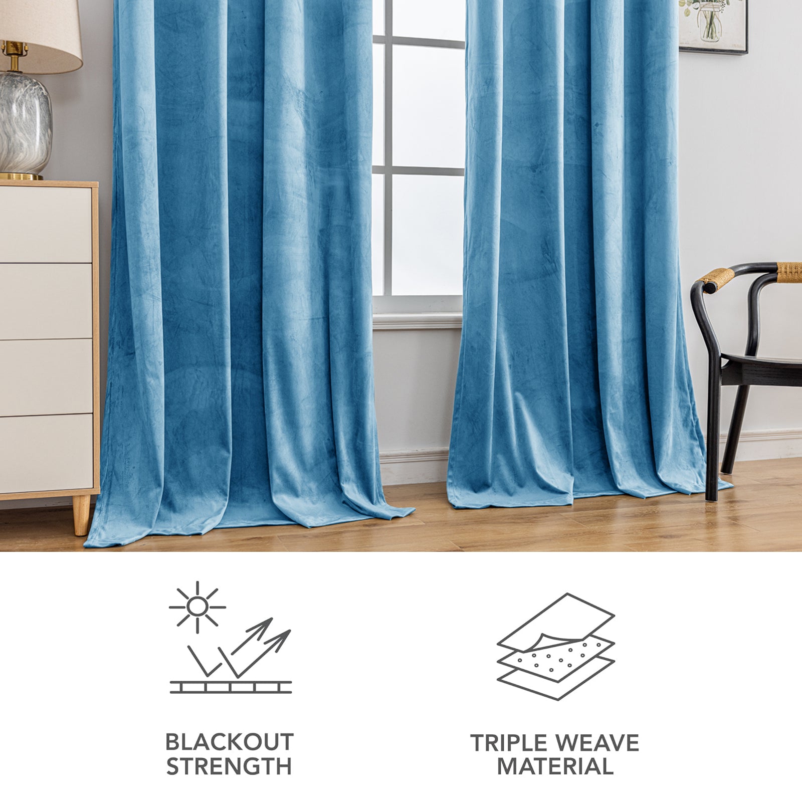 YSTYLE 2 Pieces Velvet Blackout Curtains Thermal Insulated-YSTYLE