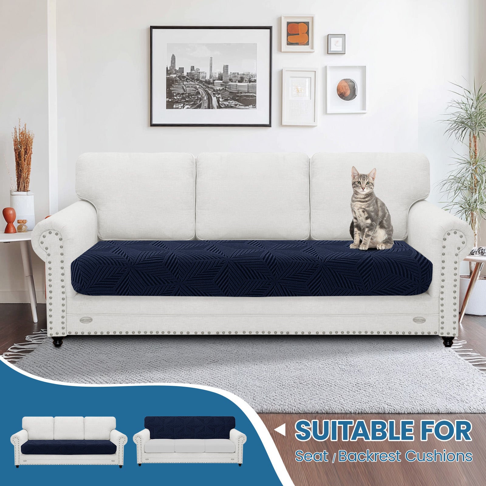 Ystyle 3 Seater Elastic Sofa Cushion Covers, Separate Sofa Seat Cushion Slipcovers, Universal Stretch Sofa Seat Protectors