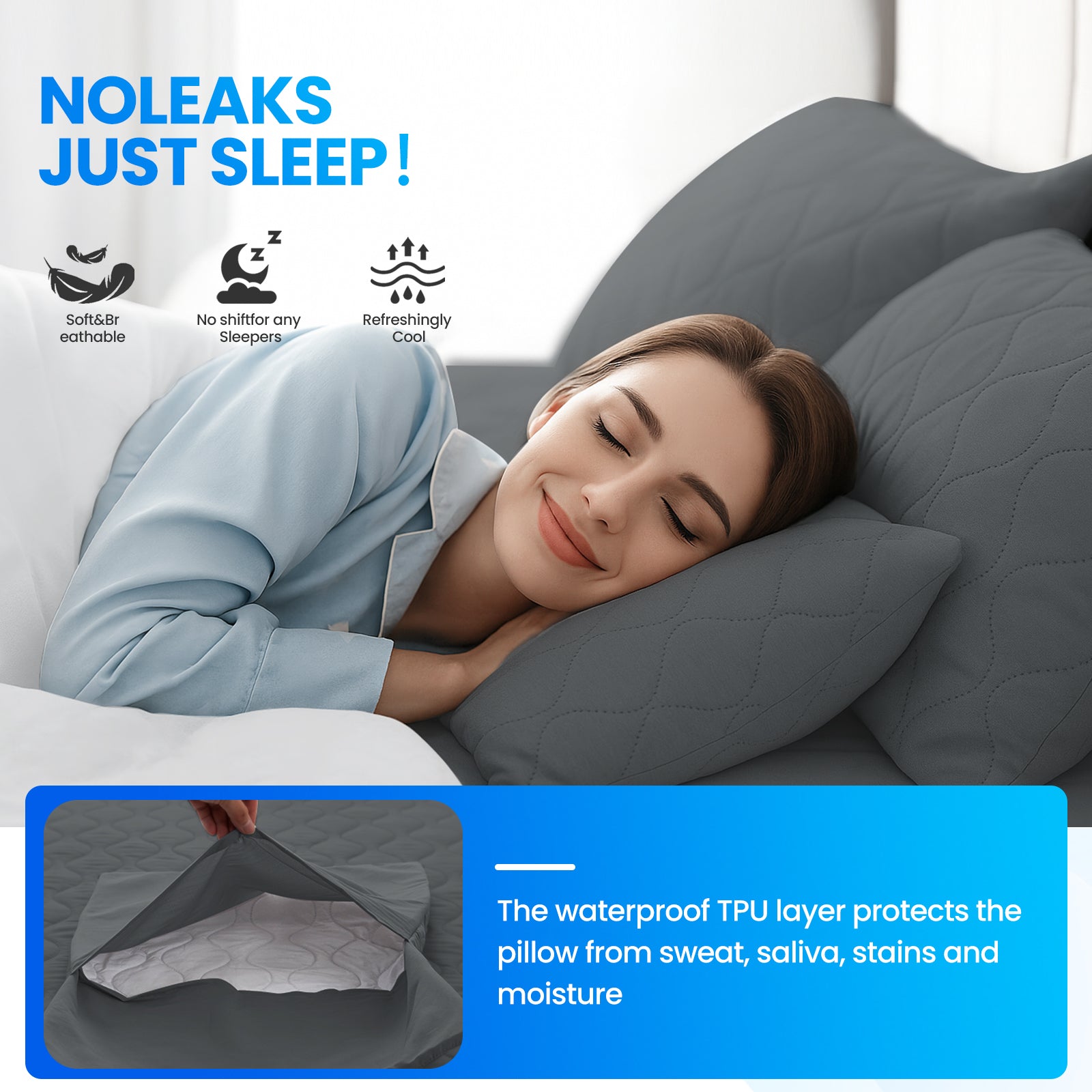 YSTYLE 2 Waterproof Pillowcases 50x80cm Breathable Anti Mite-YSTYLE