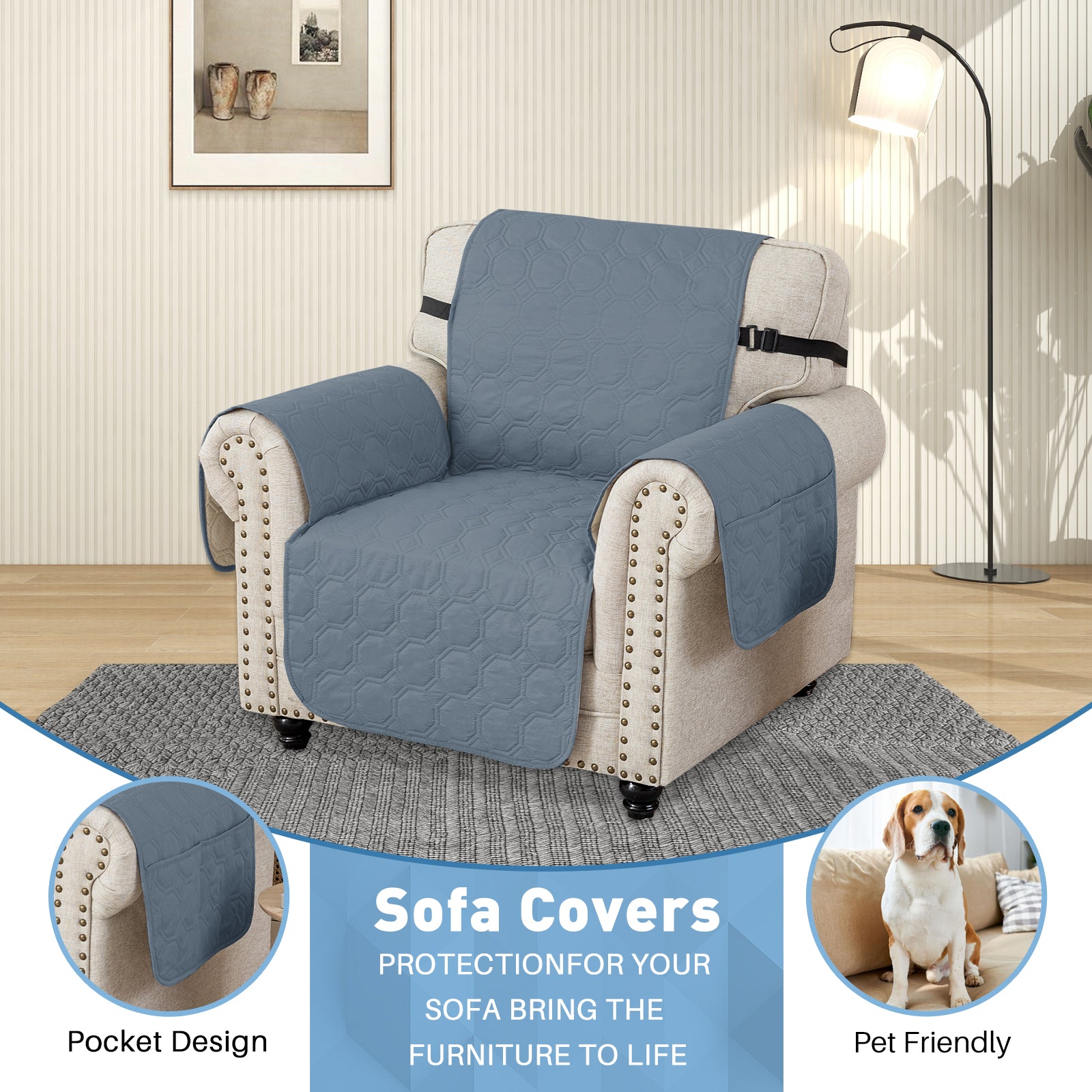 YSTYLE imperméable 1 Seater canapé couverture with accoudoirs antidérapant