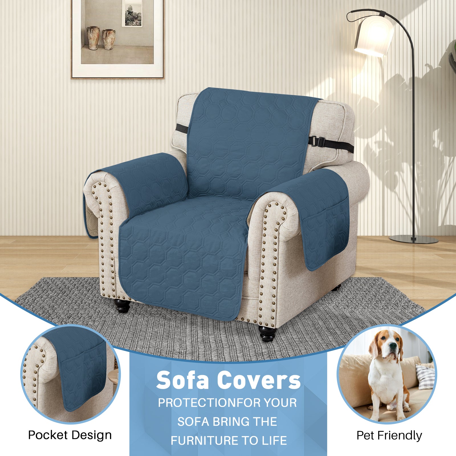 YSTYLE imperméable 1 Seater canapé couverture with accoudoirs antidérapant