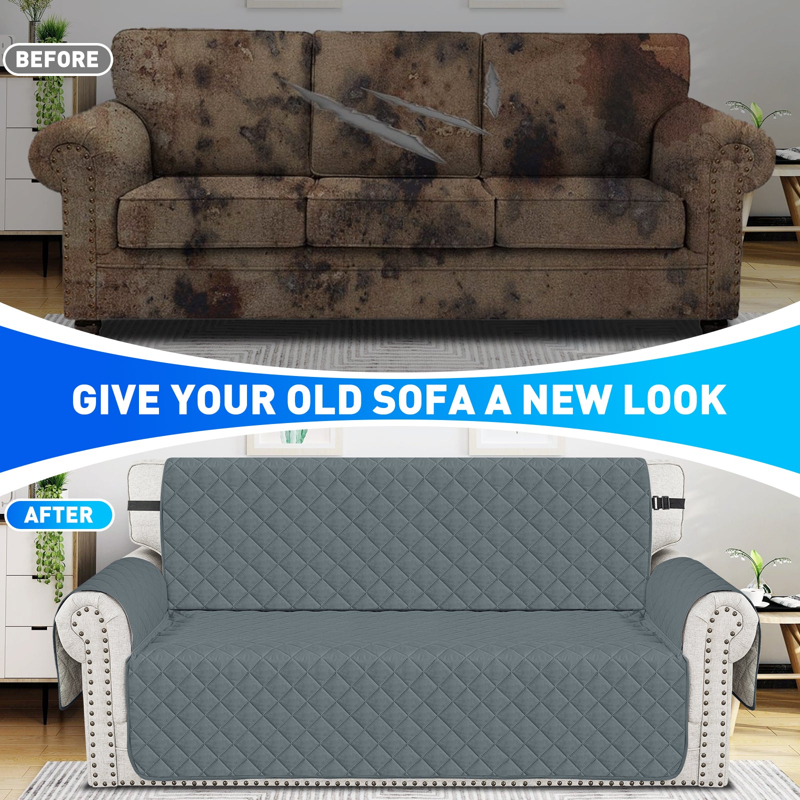 Ystyle Waterproof 2 Seater Sofa Cover with Armrests Anti-Slip