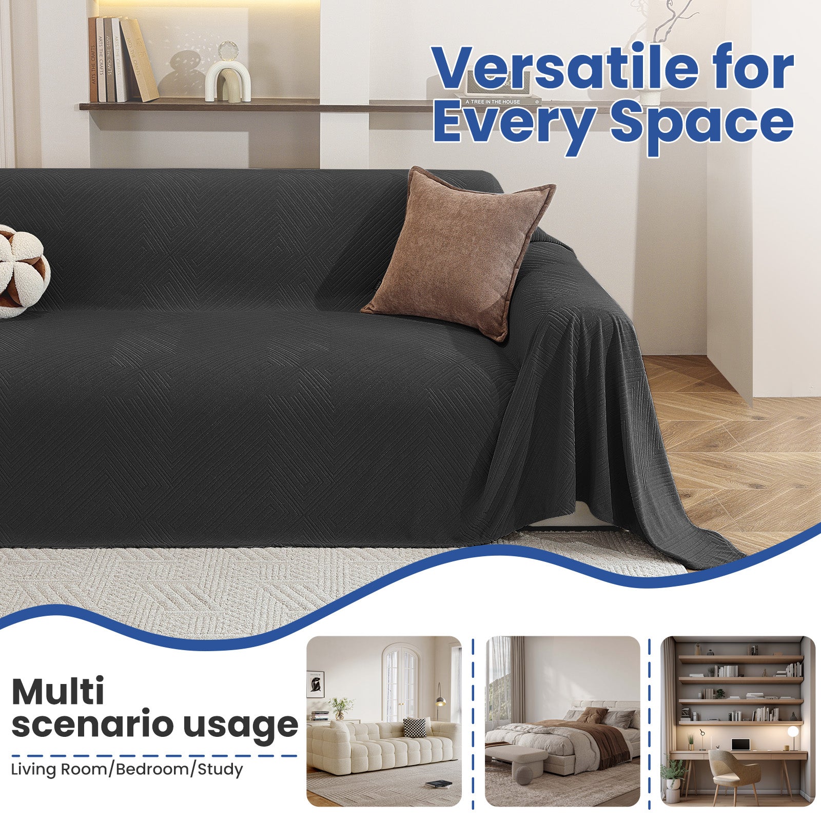 Ystyle 3 Seater Sofa Cover, 180x340 cm, Anti-Claw Protection, Soft Universal Sofa Cover, Anti-Dust, Large Size Modern Washable Sofa Throw