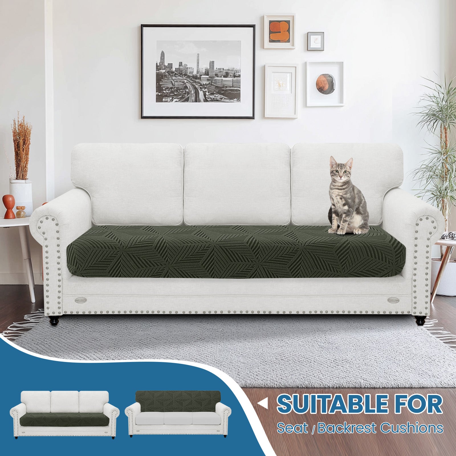 Ystyle Stretch Sofa Seat Cover 3 Seater Anti Slip Geometric-YSTYLE