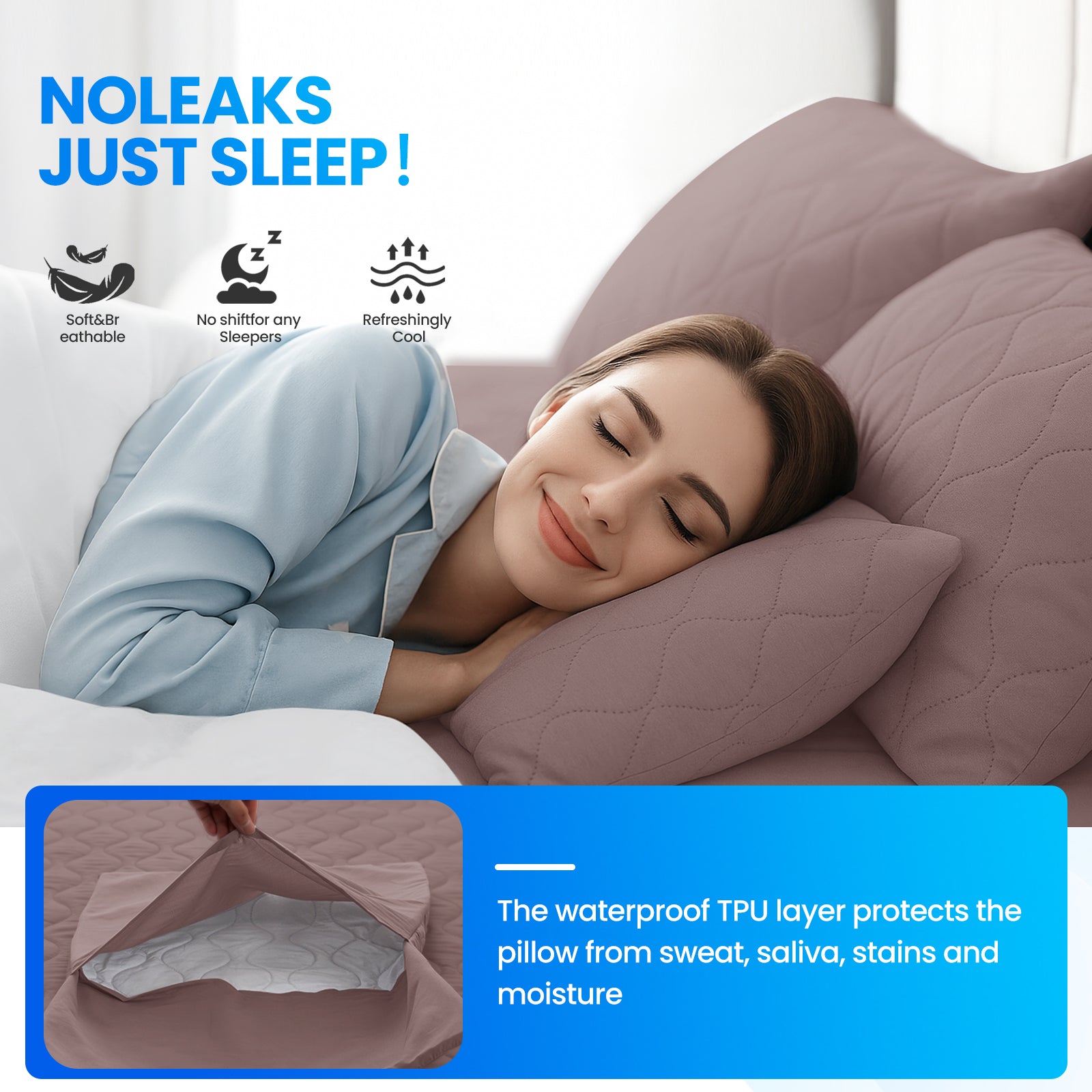 YSTYLE 2 Waterproof Pillowcases 50x80cm Breathable Anti Mite-YSTYLE