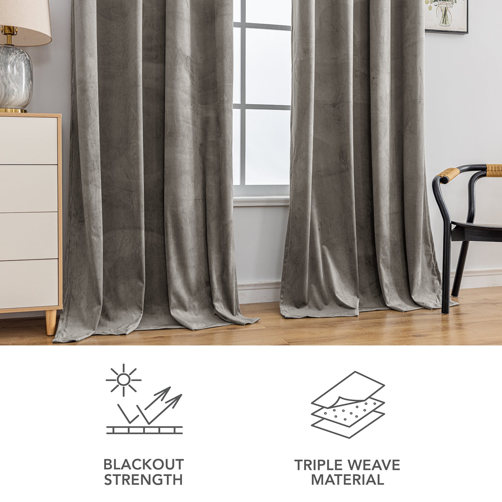 YSTYLE 2 Pieces Velvet Blackout Curtains Thermal Insulated-YSTYLE