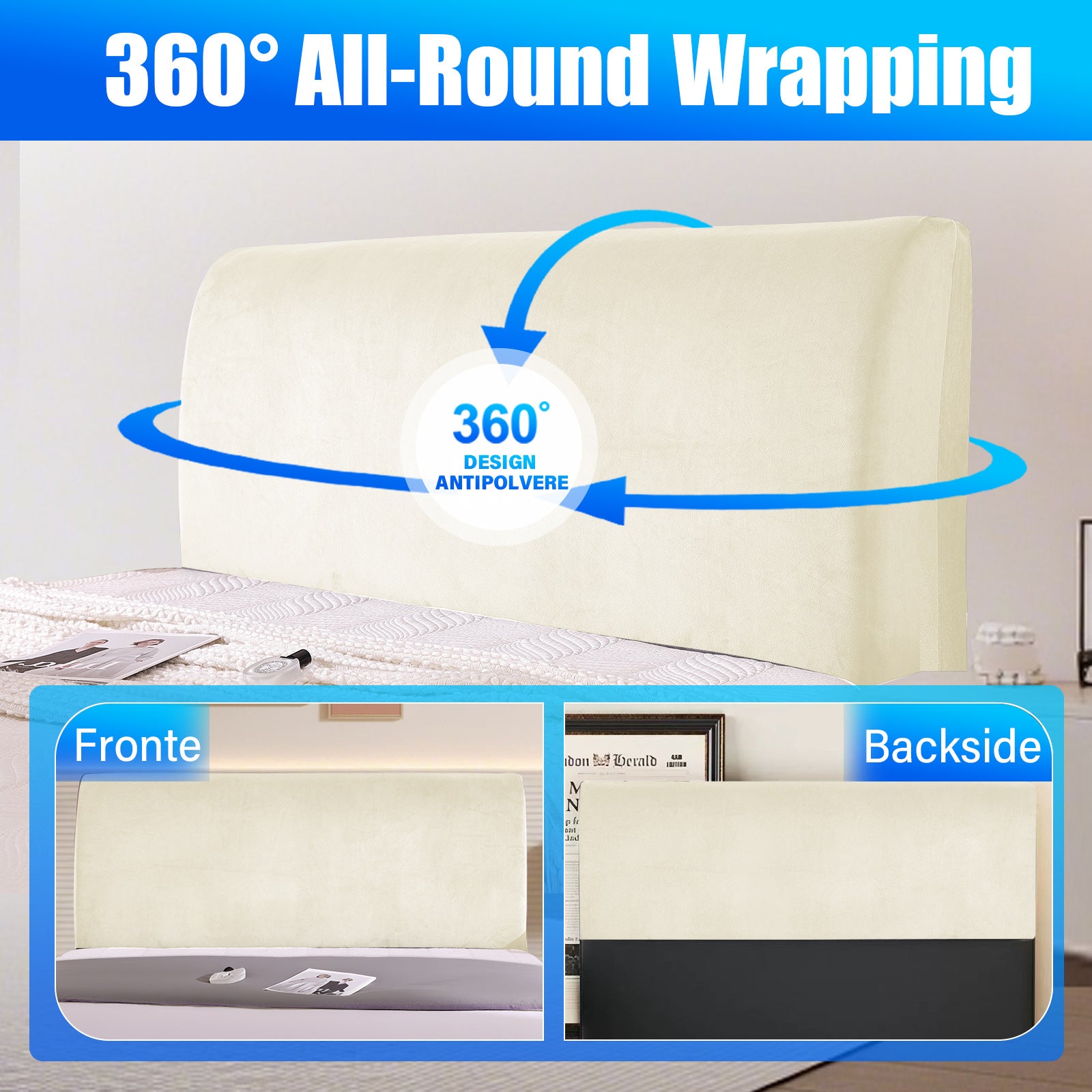 Ystyle 180cm Velvet Headboard Cover, Elastic Slipcover for Bed Headboard, Solid Color Washable Headboard Protector for Single/Double Beds