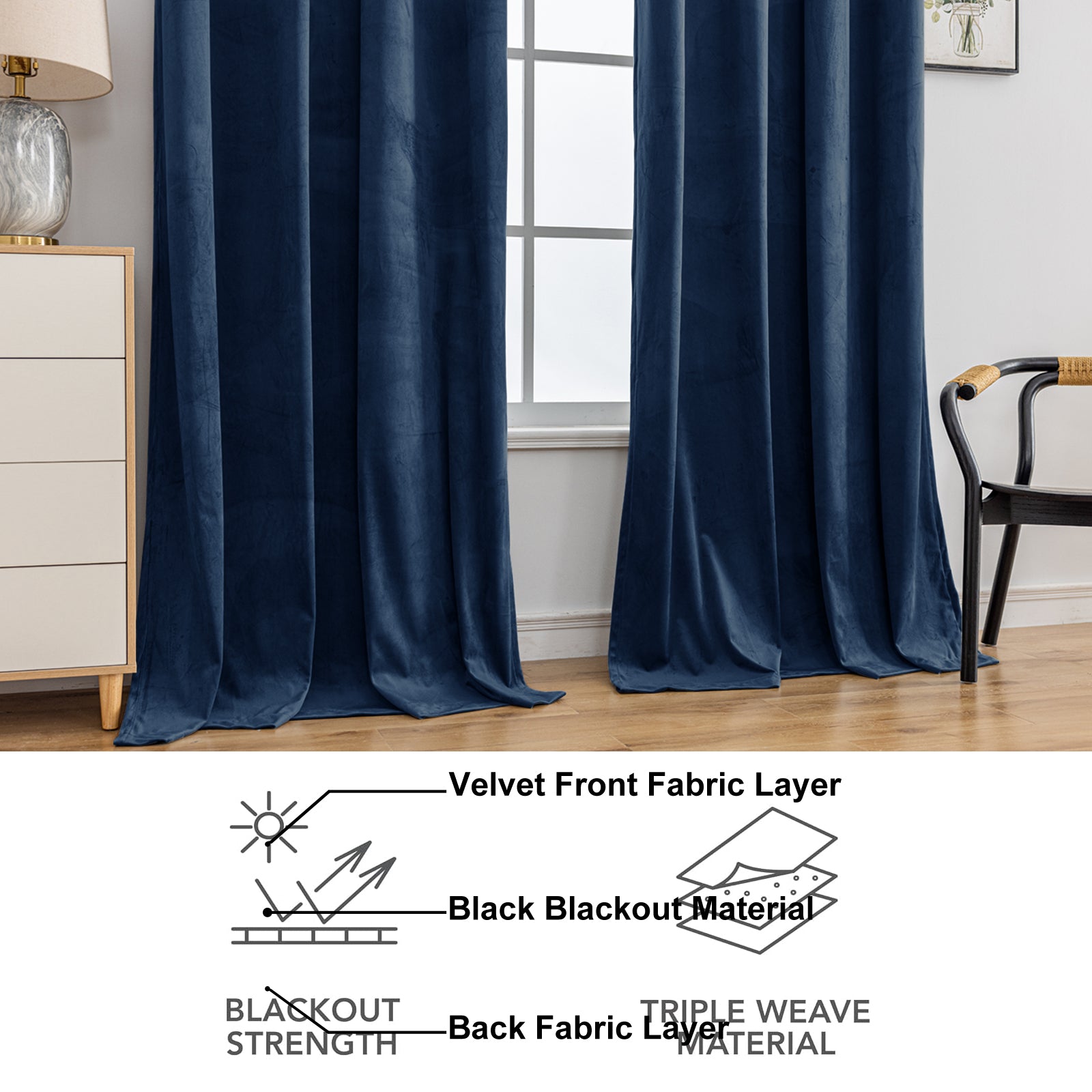 YSTYLE 2 Pieces Velvet Blackout Curtains Thermal Insulated-YSTYLE