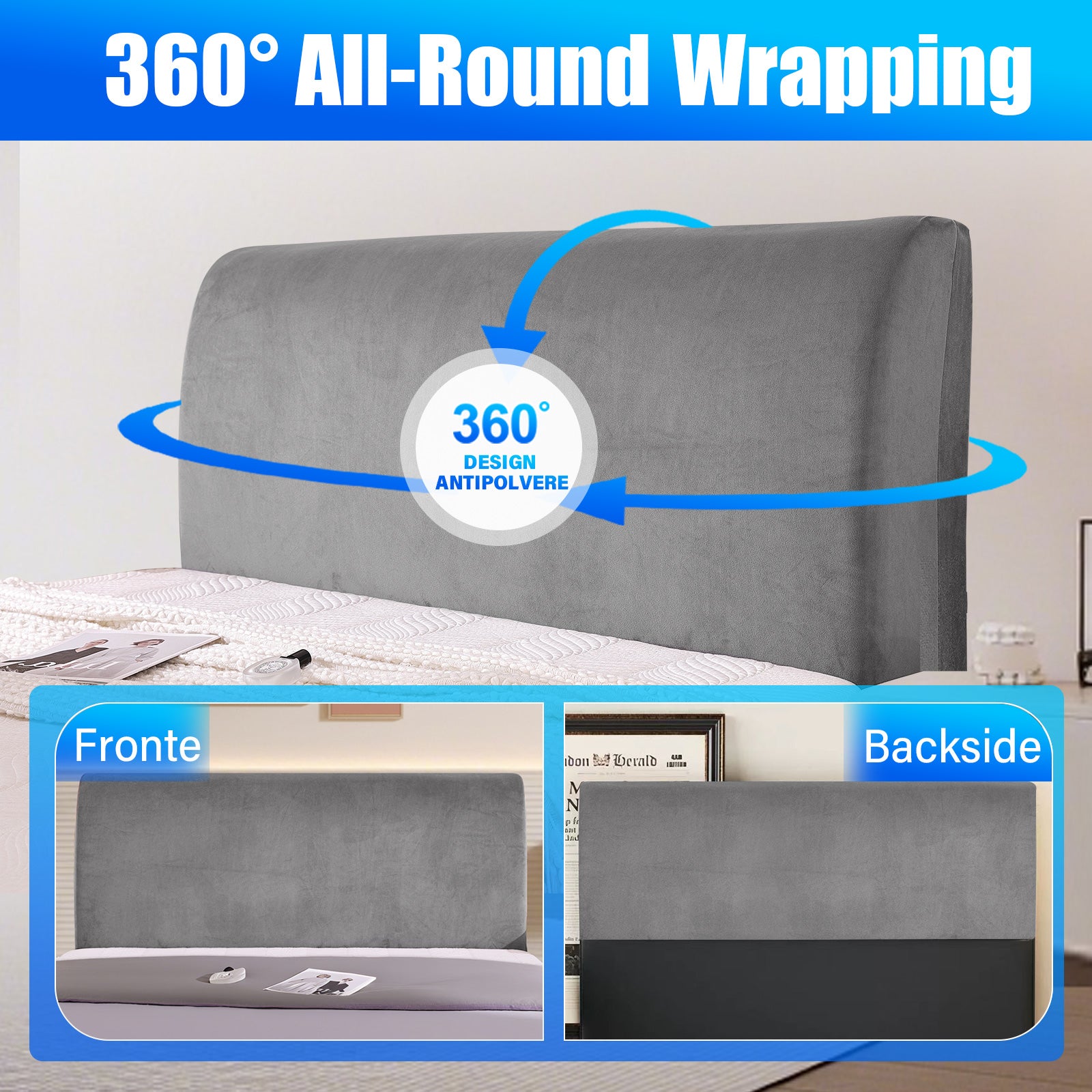 Ystyle 180cm Velvet Headboard Cover, Elastic Slipcover for Bed Headboard, Solid Color Washable Headboard Protector for Single/Double Beds