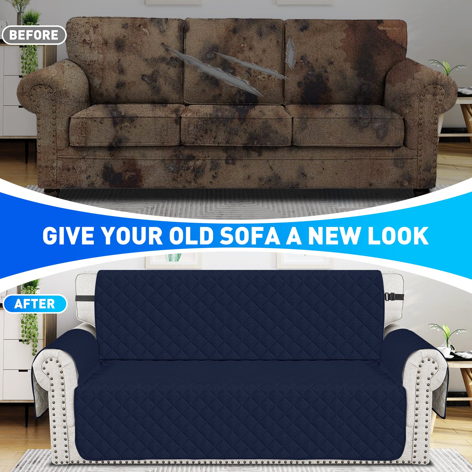 Ystyle Waterproof 2 Seater Sofa Cover with Armrests Anti-Slip