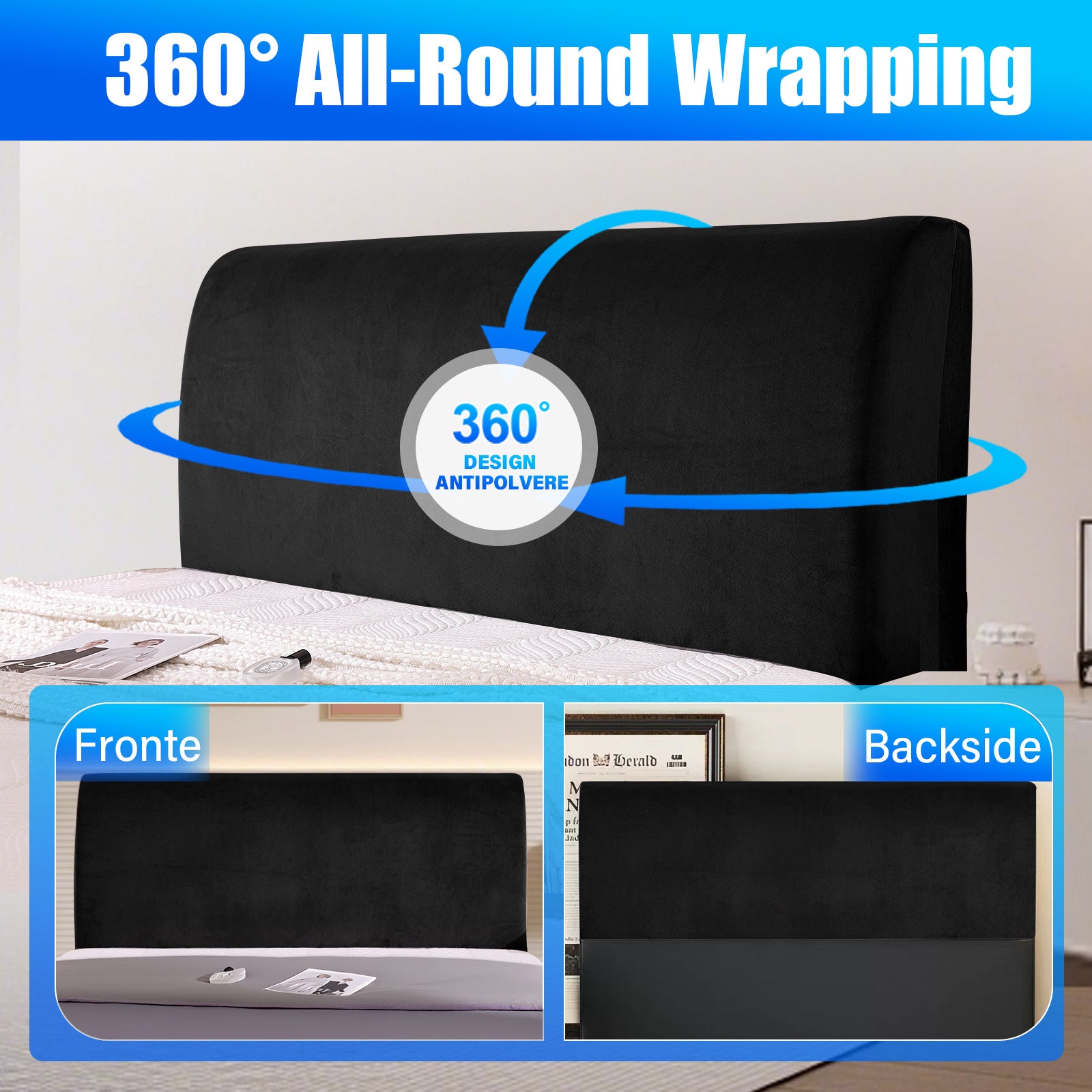 Ystyle 180cm Velvet Headboard Cover, Elastic Slipcover for Bed Headboard, Solid Color Washable Headboard Protector for Single/Double Beds