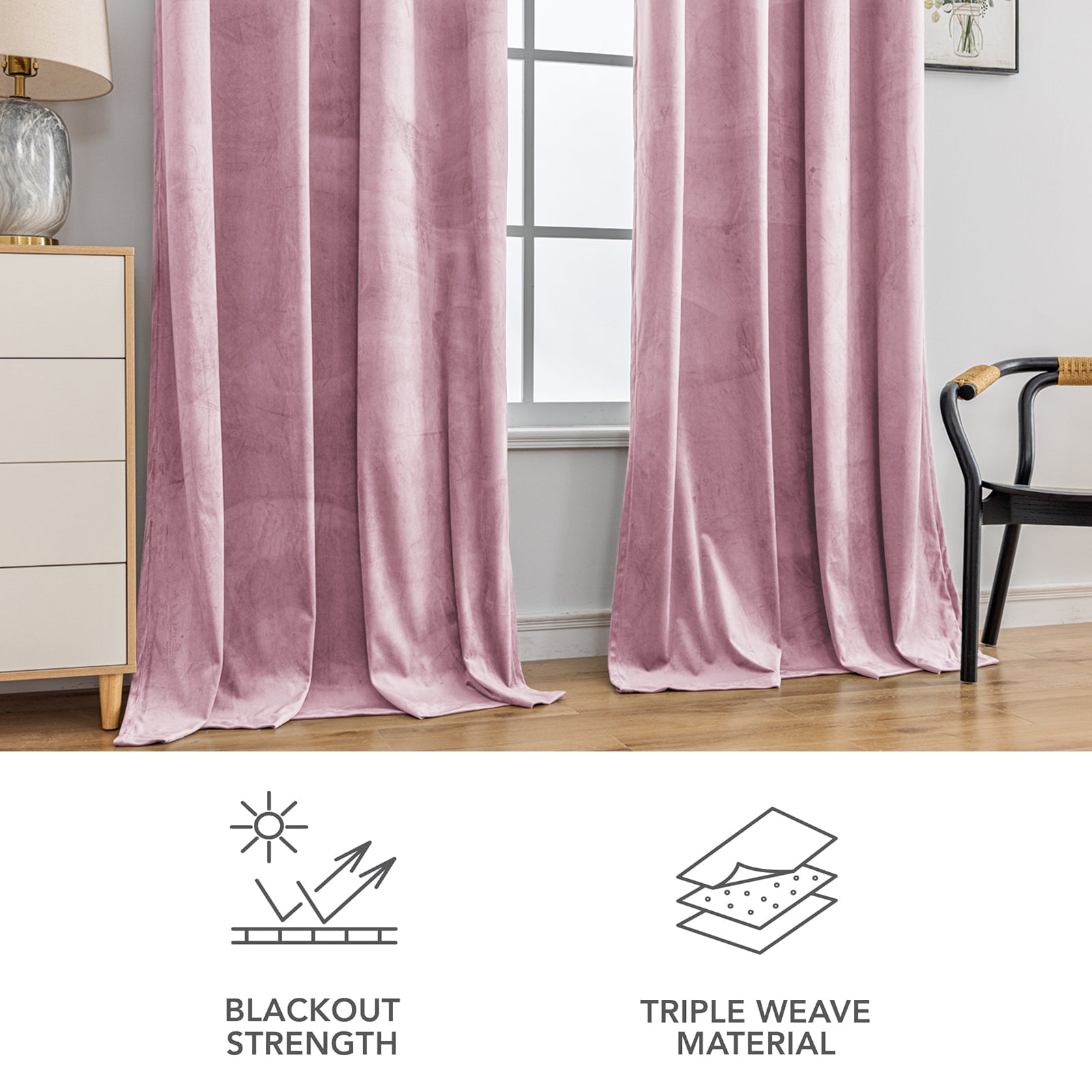 YSTYLE 2 Pieces Velvet Blackout Curtains Thermal Insulated-YSTYLE