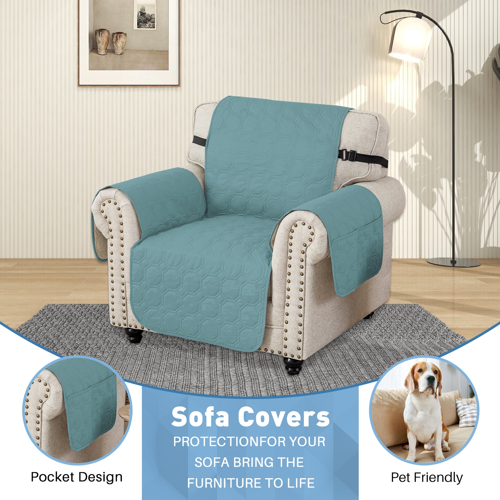 YSTYLE imperméable 1 Seater canapé couverture with accoudoirs antidérapant