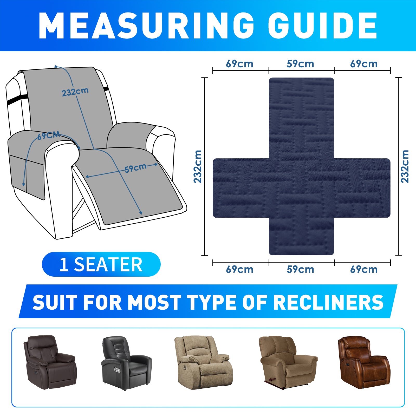 imperméable Armchair couverture with antidérapant Back and Side Pockets