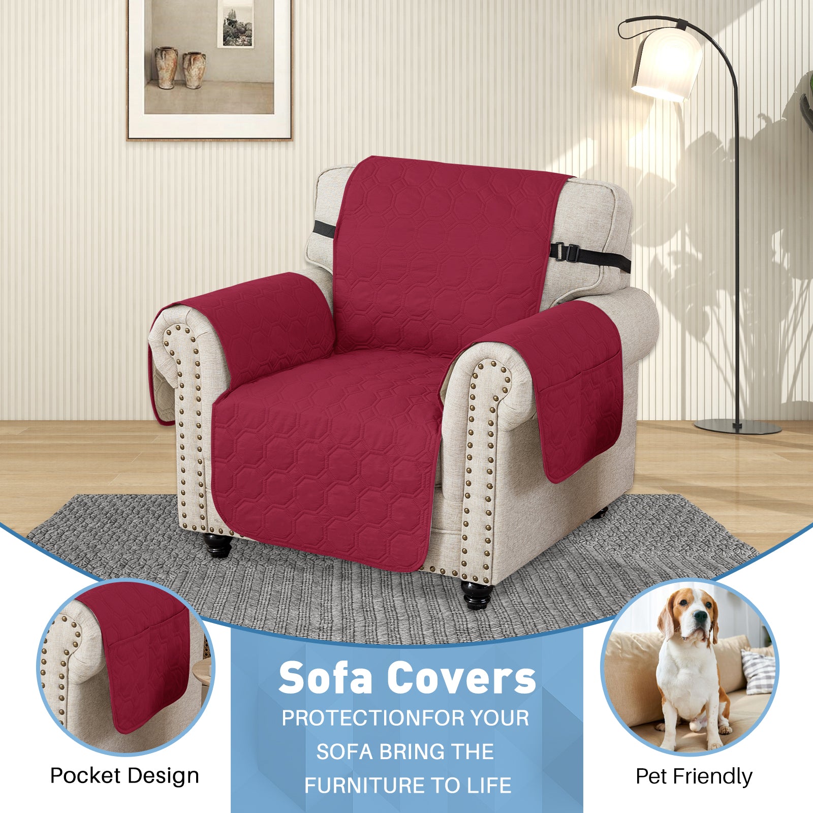 YSTYLE imperméable 1 Seater canapé couverture with accoudoirs antidérapant