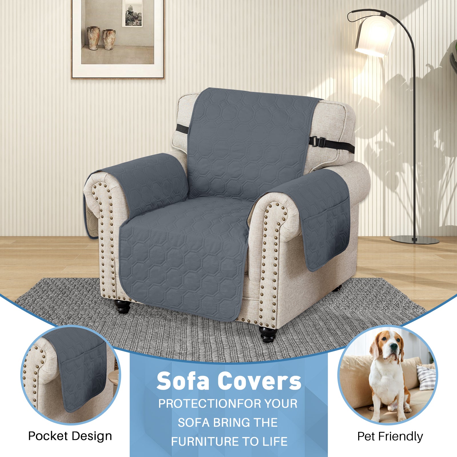 YSTYLE imperméable 1 Seater canapé couverture with accoudoirs antidérapant