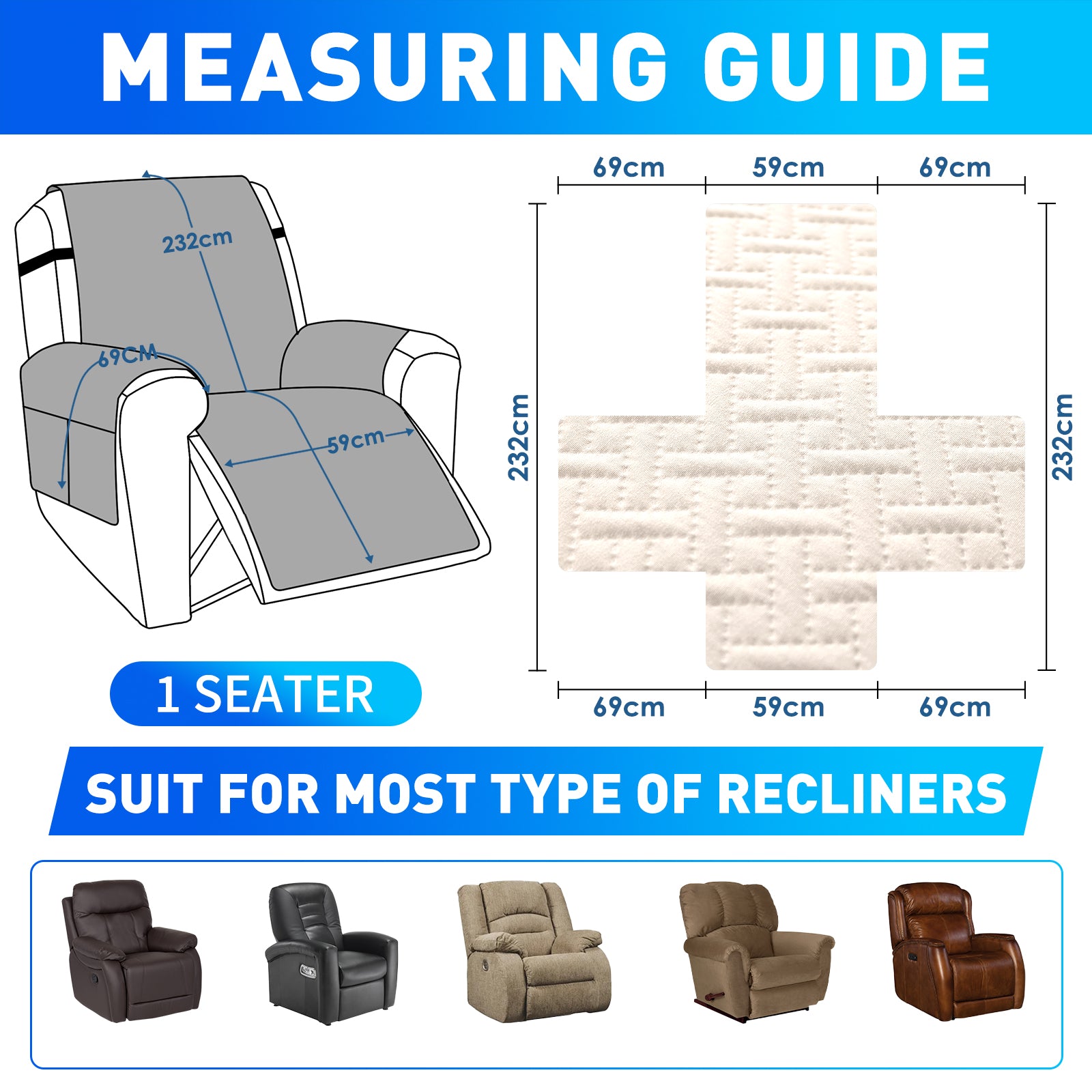 imperméable Armchair couverture with antidérapant Back and Side Pockets