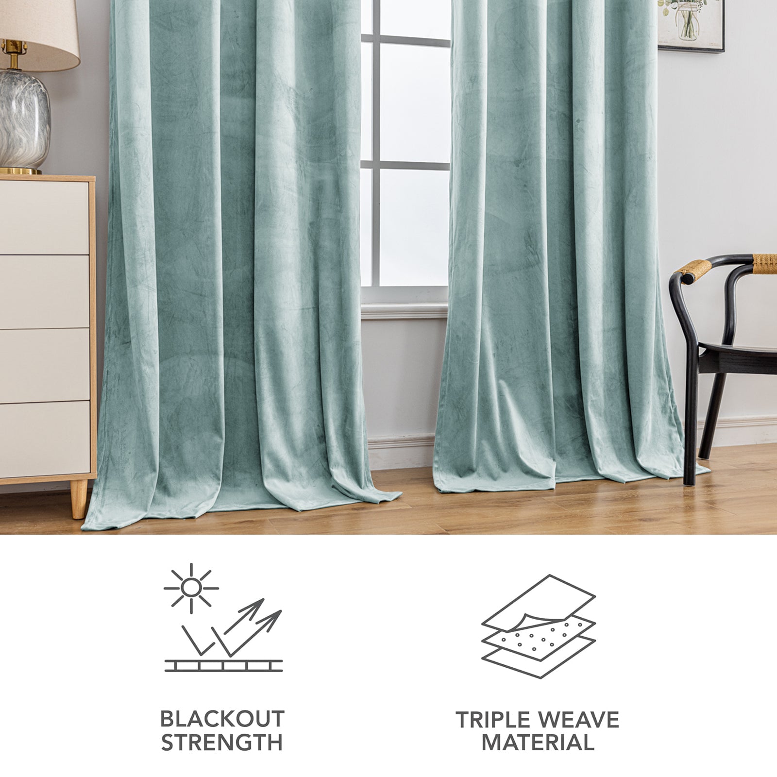 YSTYLE 2 Pieces Velvet Blackout Curtains Thermal Insulated-YSTYLE