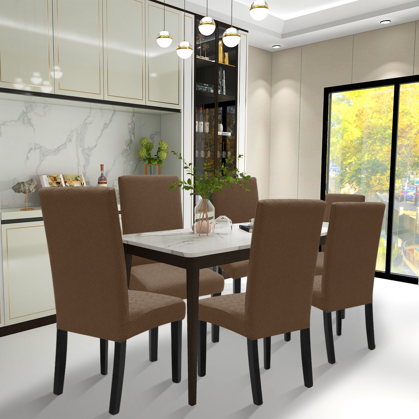 YSTYLE Stretch Chair Covers – 4 PCS, Universal Fit, Anti-Scratch, Washable, Modern Style-Jacquard Back