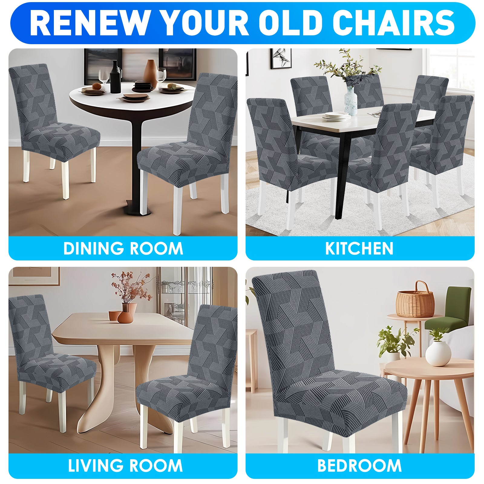 Ystyle 6-Piece Chair Covers with Backrest, Universal Kitchen Chair Covers, Removable Elastic Dining Chair Slipcovers, Stain-Resistant Chair Protectors, Washable, for Kitchen and Living Room