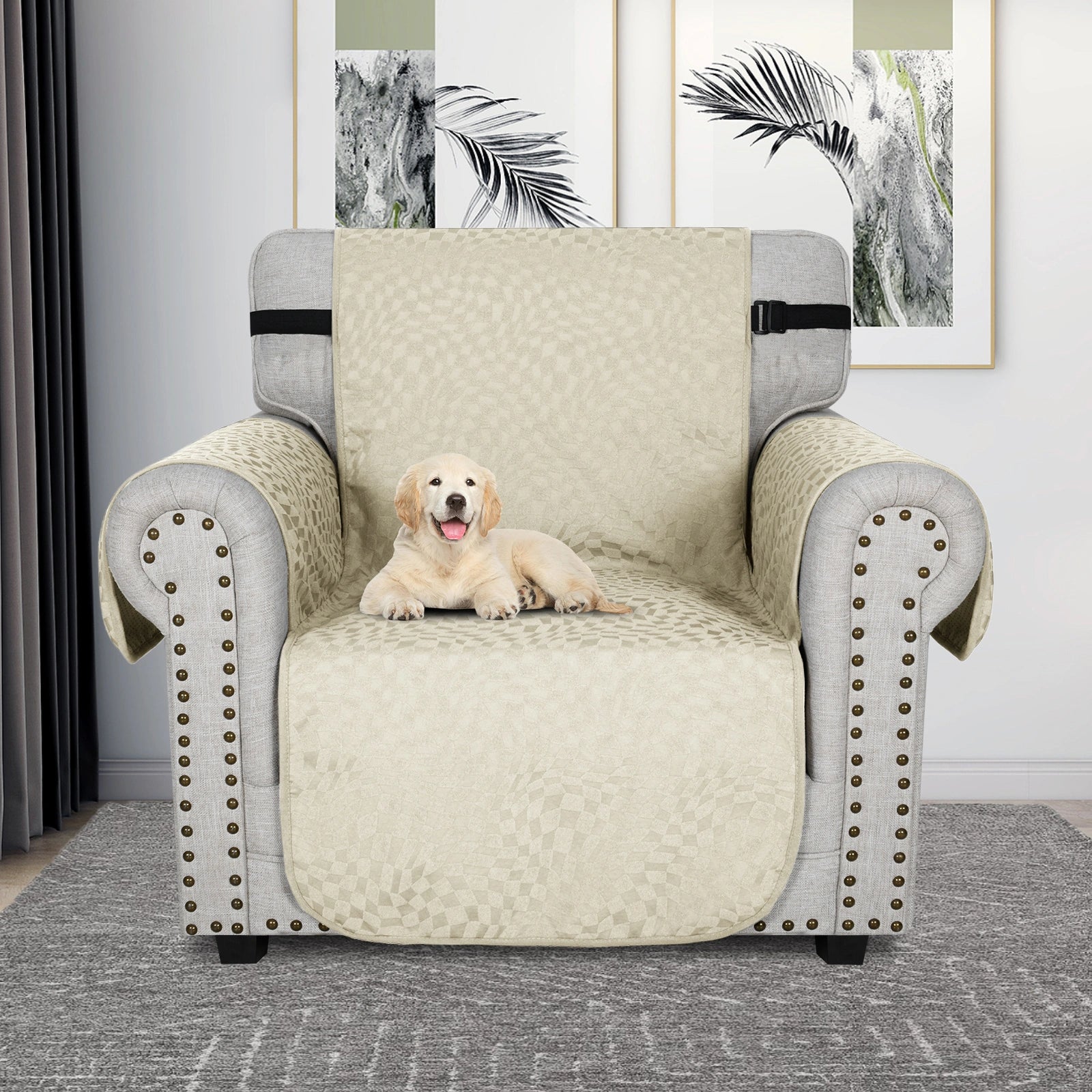 YSTYLE 1 Seater Waterproof Sofa Cover – Cat Scratch Resistant, Non-Slip with Armrests, Modern Furniture Protector-Jacquard Plaid