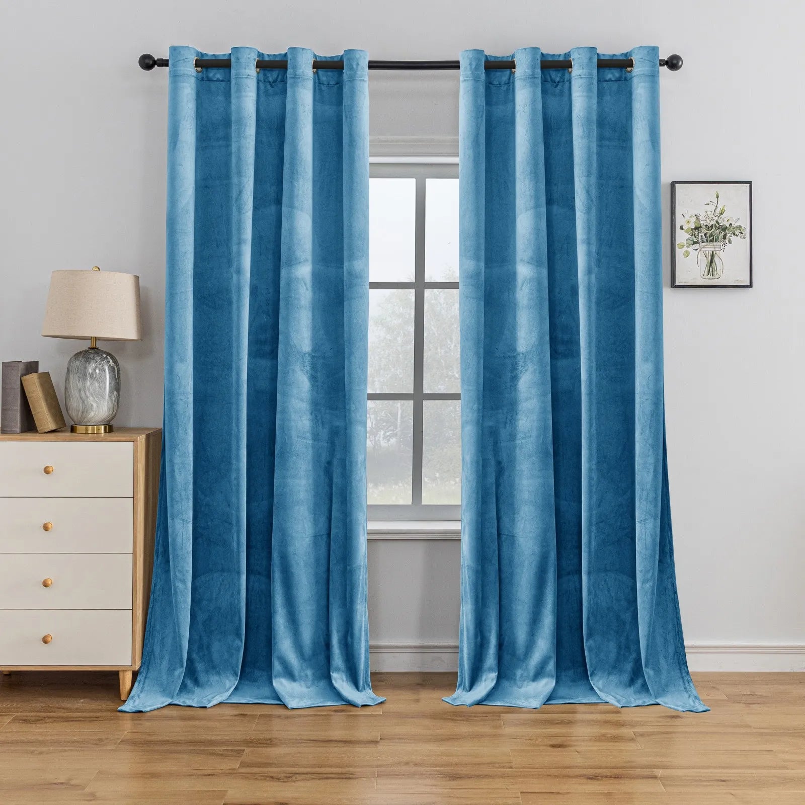 YSTYLE Elegant Velvet Curtains-2 pcs, Blackout & Heat Insulating, Eyelet Drapes for Home Windows