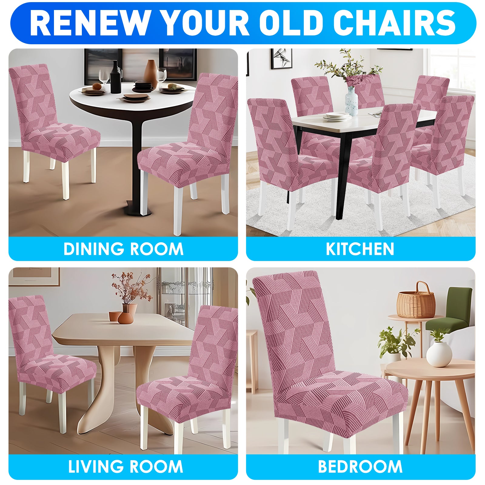 Ystyle 6-Piece Chair Covers with Backrest, Universal Kitchen Chair Covers, Removable Elastic Dining Chair Slipcovers, Stain-Resistant Chair Protectors, Washable, for Kitchen and Living Room