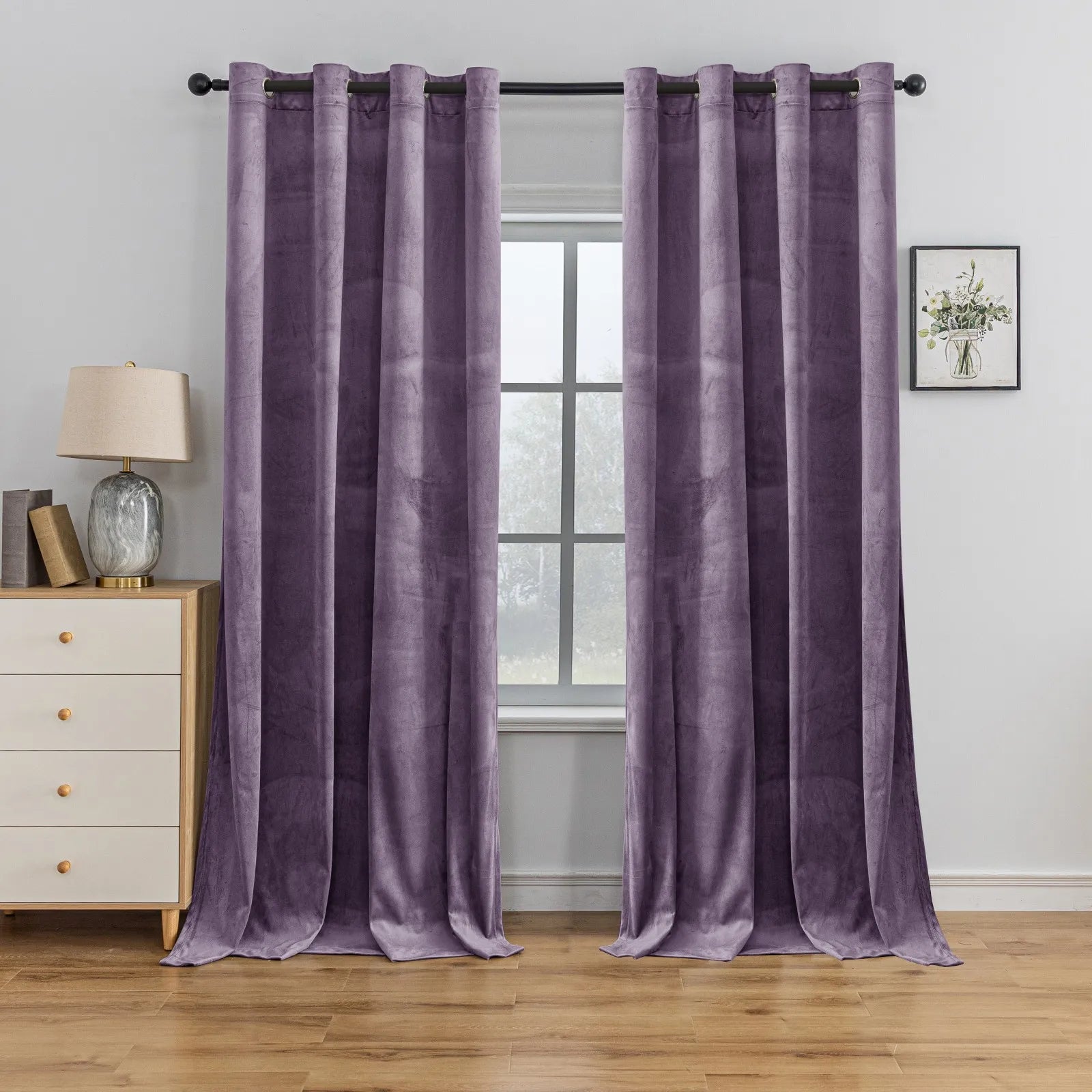 YSTYLE Elegant Velvet Curtains-2 pcs, Blackout & Heat Insulating, Eyelet Drapes for Home Windows