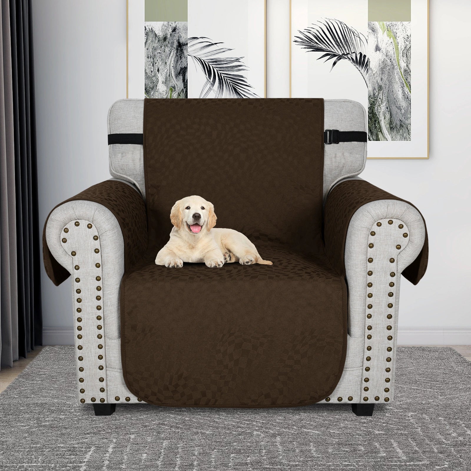 YSTYLE 1 Asiento Sofá Impermeable con Capa – Resistente a los Arañazos de Gatos, Antideslizante con brazos, Protector de Muebles Modernos - Ajedrezado Jacquard