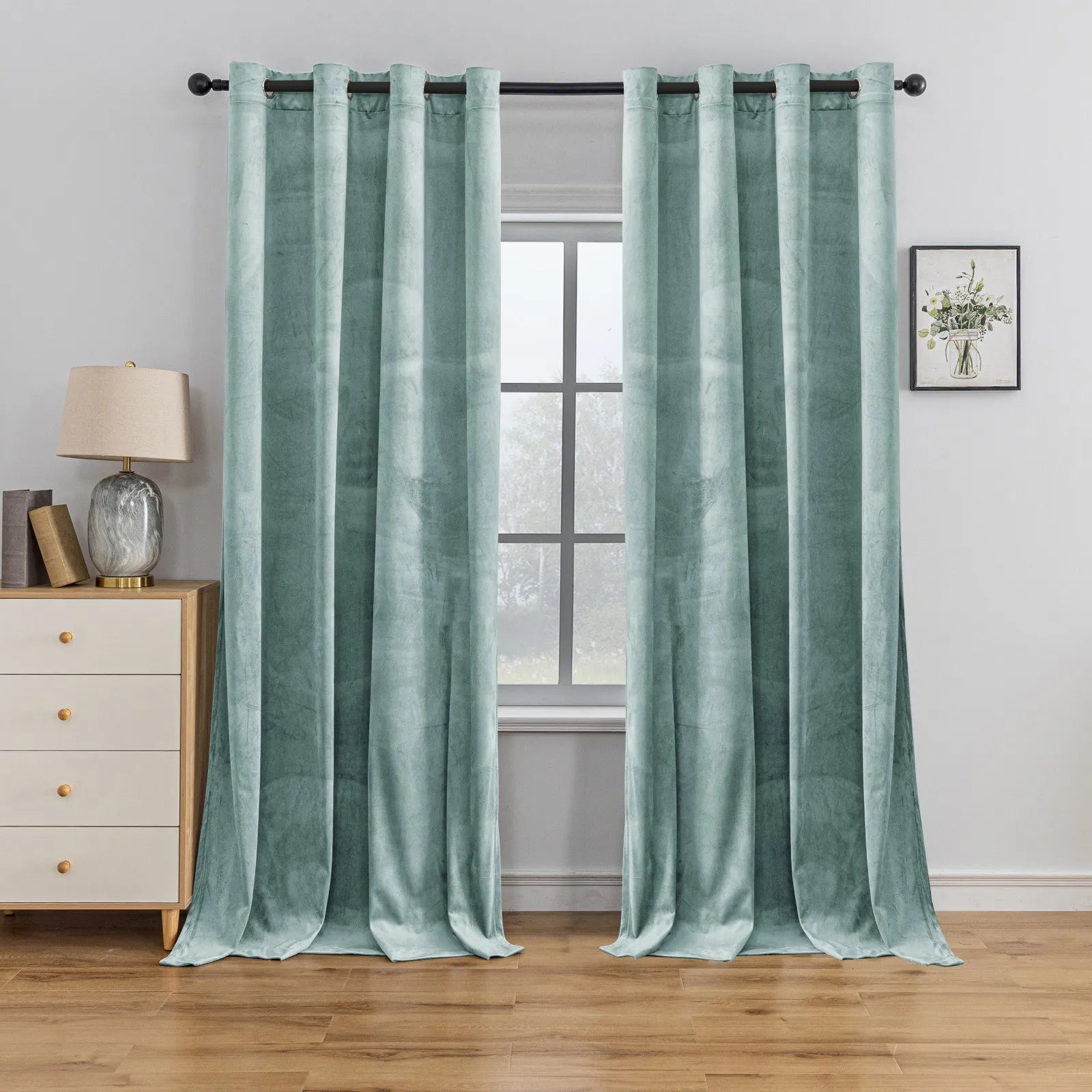YSTYLE Elegant Velvet Curtains-2 pcs, Blackout & Heat Insulating, Eyelet Drapes for Home Windows