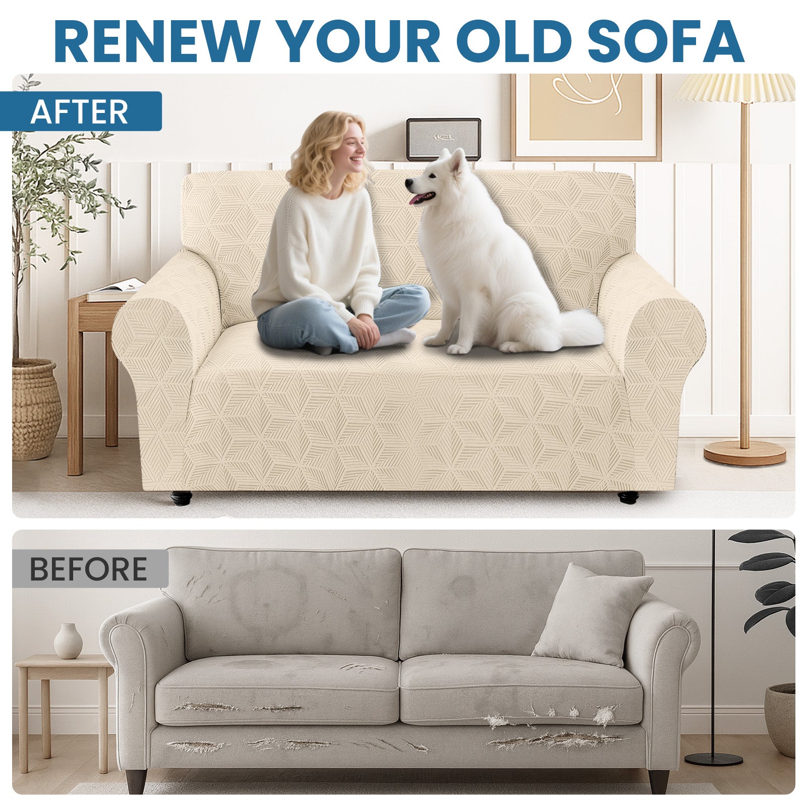 Ystyle Stretch 4 Seater Sofa Cover with Armrests Geometric Pattern Anti Slip-YSTYLE