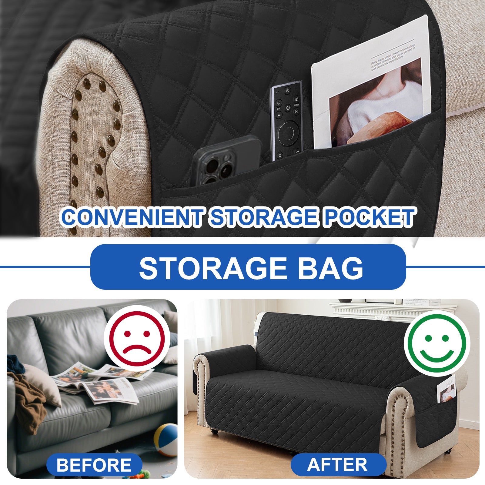 Ystyle 100% Waterproof 4 Seater Sofa Cover with Side Pockets