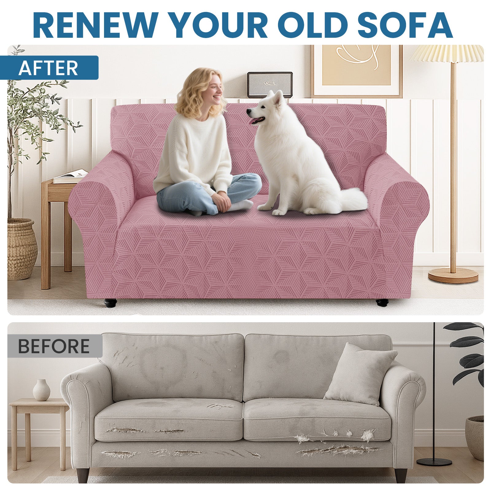 Ystyle Stretch 4 Seater Sofa Cover with Armrests Geometric Pattern Anti Slip-YSTYLE