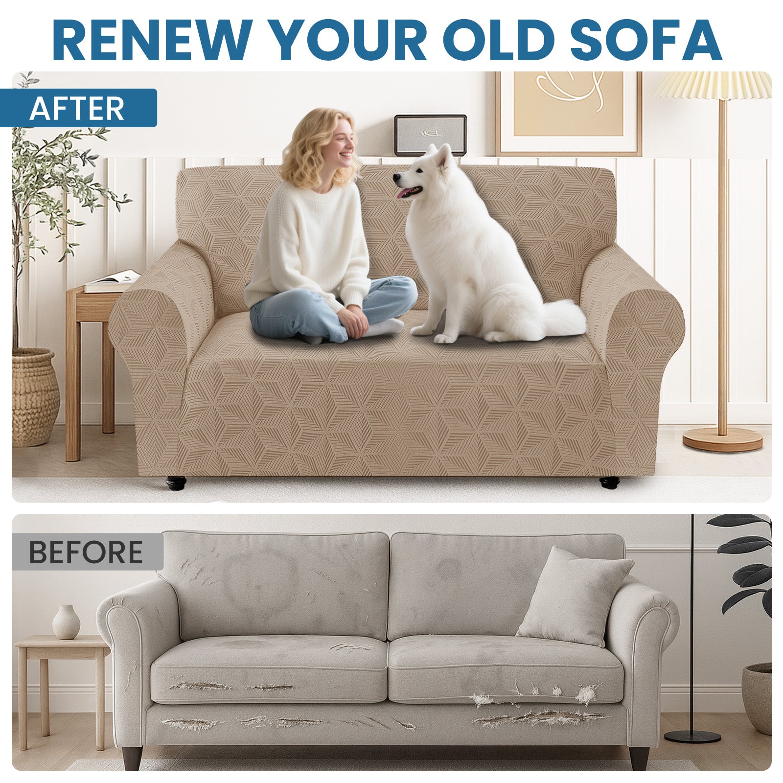 Ystyle Stretch 4 Seater Sofa Cover with Armrests Geometric Pattern Anti Slip-YSTYLE