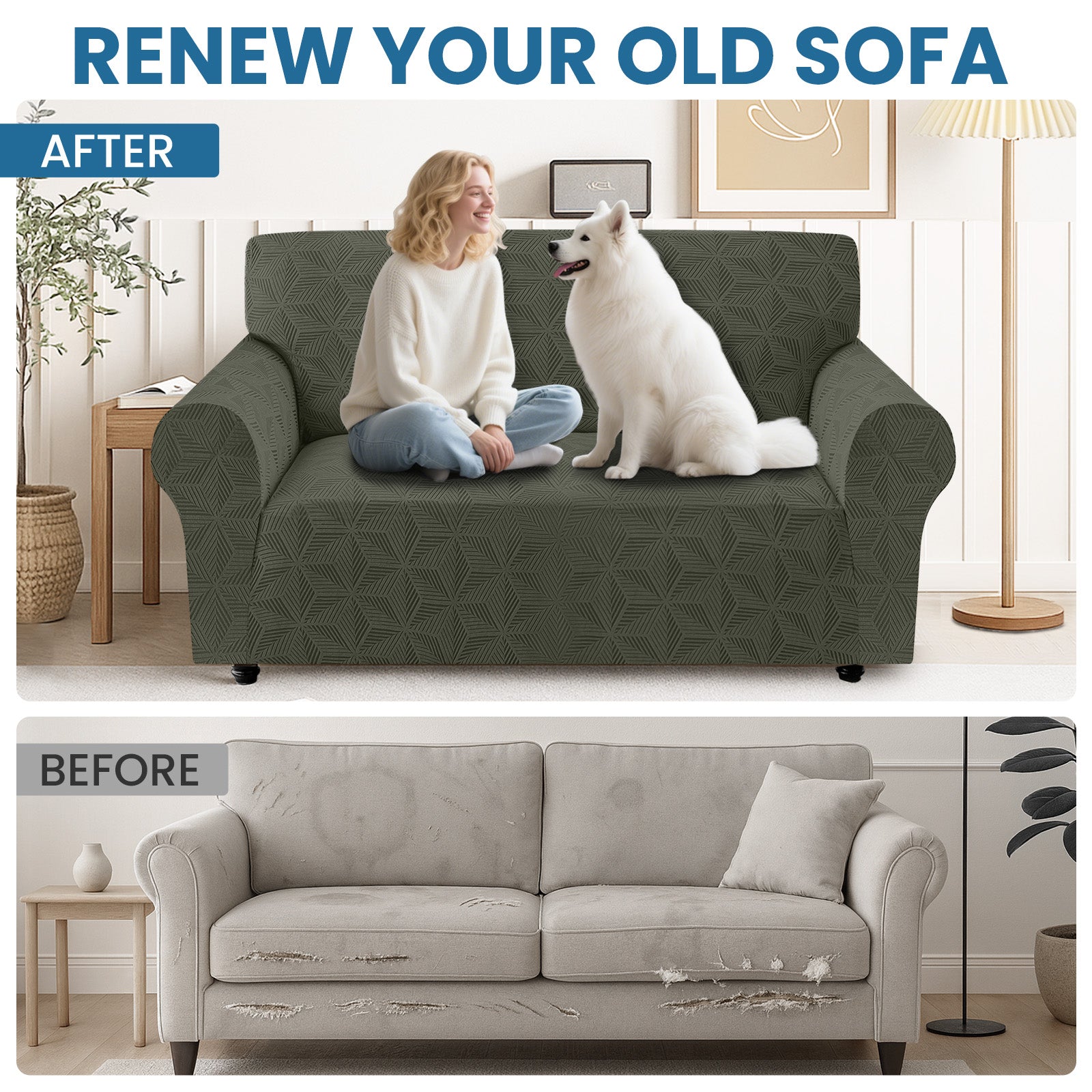 Ystyle Stretch 4 Seater Sofa Cover with Armrests Geometric Pattern Anti Slip-YSTYLE